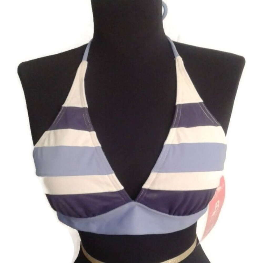 Baltex Size 12 Womens Striped Halter Bikini Top Nylon Spandex Purple New